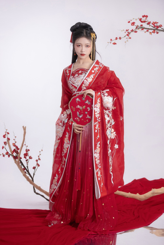 南北朝仙氣刺綉婚服紅色大袖襦裙套裝