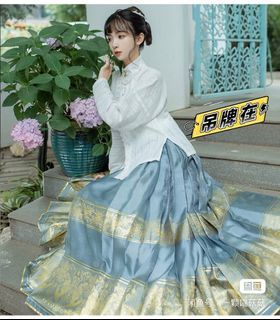 漢服 馬面裙 寶藍色 鳳凰 織金妝花